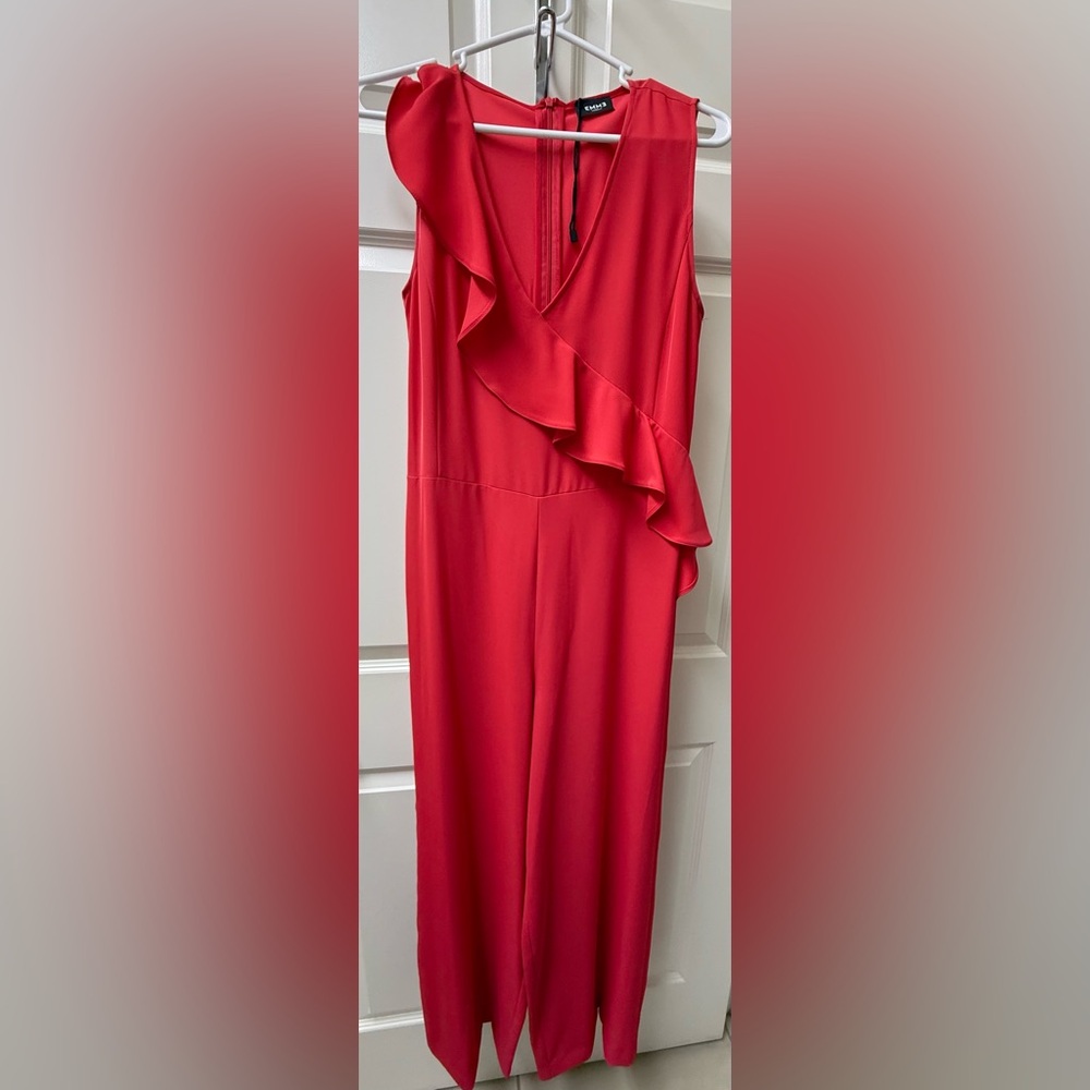Red Orange Ruffle V-neck Jump Suit